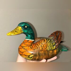 Vintage Handcrafted Wooden Duck Figurine - Multicolor